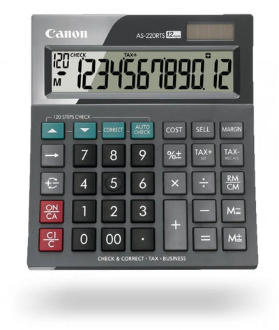 Canon AS-220RTS Desktop Calculator - 12 Digit, 120 Calculation Steps Memorised And Accessed with Auto Check Key - Black