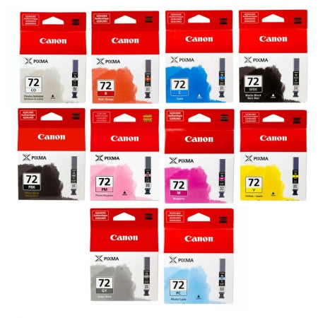 Genuine 10 Pack Canon PGI72 Ink Cartridges 1MBK,1PBK,1C,1M,1Y,1GY,1PC,1PM,1R,1CO