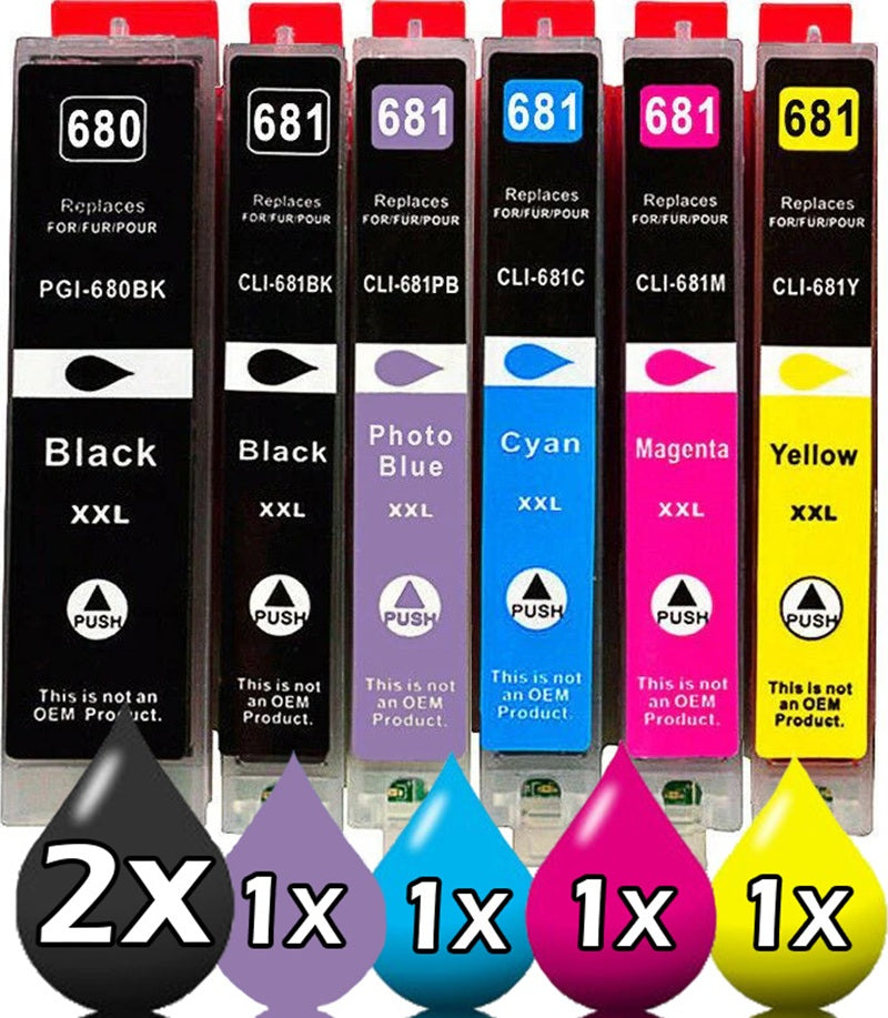 6 Pack Canon PGI-680XXL CLI-681XXL Extra High Yield Compatible Ink Cartridges Value Pack [1BK,1PBK,1C,1M,1Y,1PB]