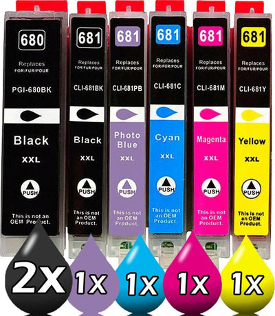 6 Pack Canon PGI-680XXL CLI-681XXL Extra High Yield Compatible Ink Cartridges Value Pack [1BK,1PBK,1C,1M,1Y,1PB]