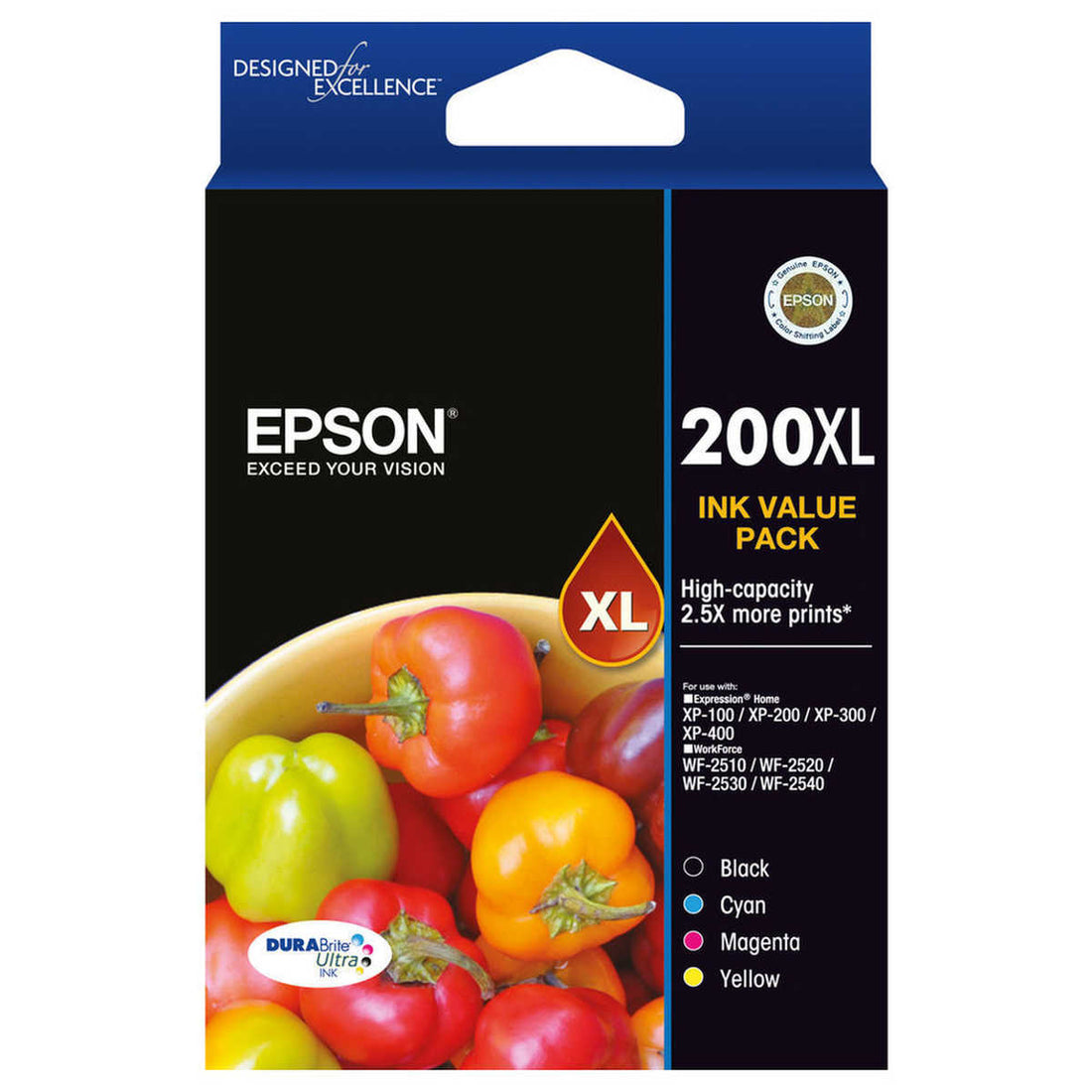 Genuine 4-Pack Epson 200XL CMYK Ink Cartridges Combo Pack