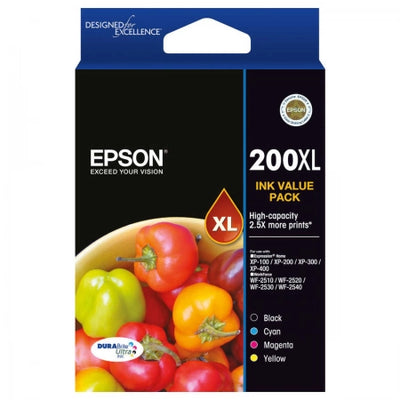Genuine 4-Pack Epson 200XL CMYK Ink Cartridges Combo Pack
