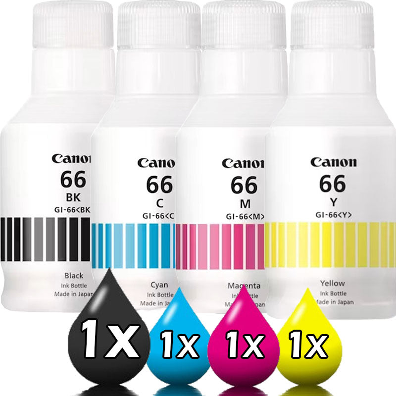 Genuine 4 Pack Canon GI-66 Ink Bottles Value Pack [1BK, 1C, 1M, 1Y]