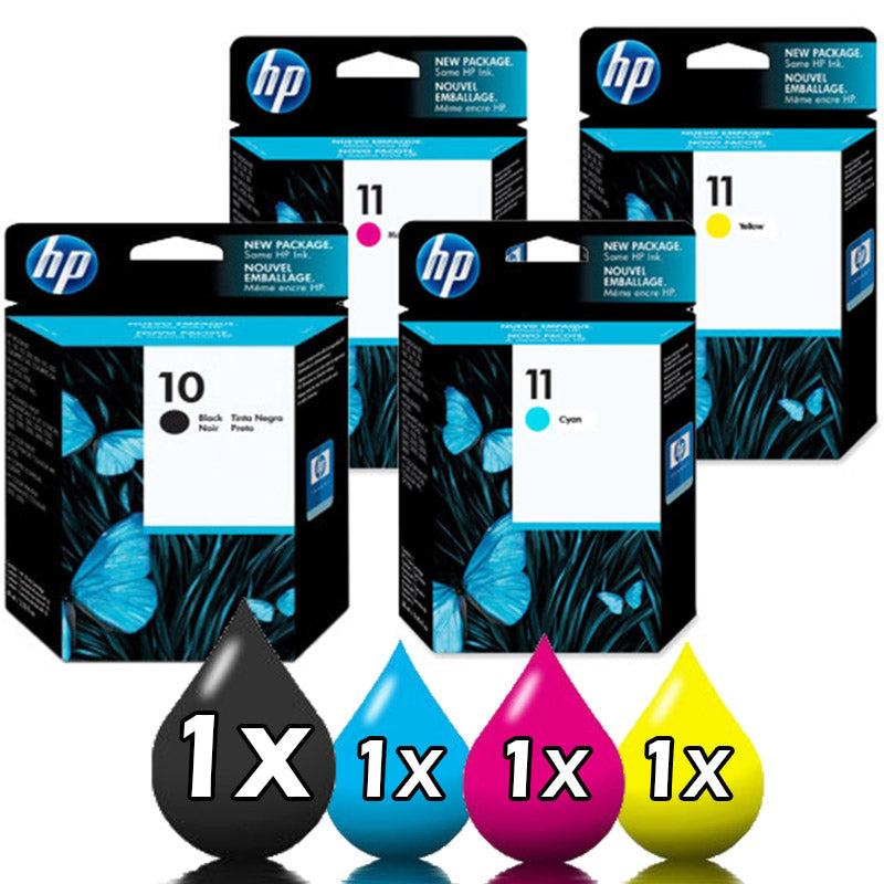 4 Pack Genuine HP 11 Inkjet Combo C4844AA+C4836AA-C4838AA [1BK, 1C, 1M, 1Y]