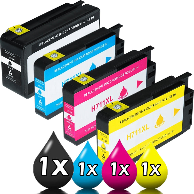 4 Pack HP 711XL High Yield Compatible Ink Cartridges Value Pack [1BK, 1C, 1M, 1Y]