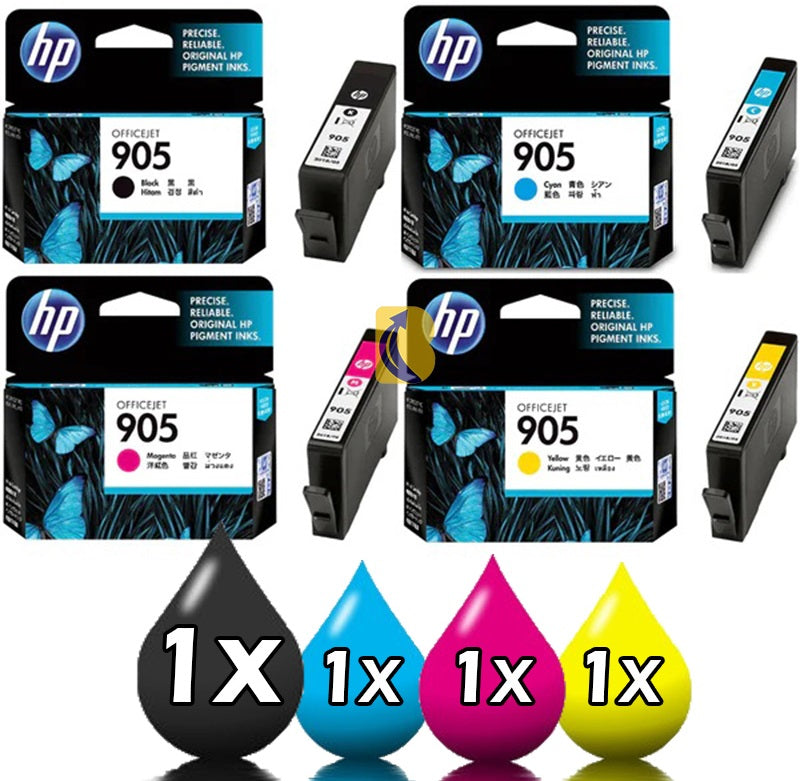 Genuine 4 Pack HP 905 Ink Cartridges T6M17AA-T6M13AA [1BK, 1C, 1M, 1Y]