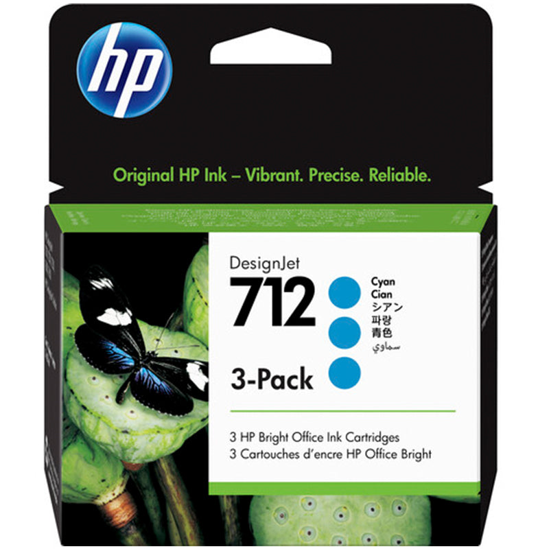 3 Pack Genuine HP 712 Cyan DesignJet Ink Cartridge 29ml