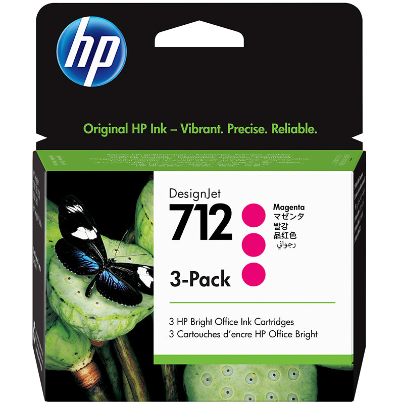 3 Pack Genuine HP 712 Magenta DesignJet Ink Cartridge 29m