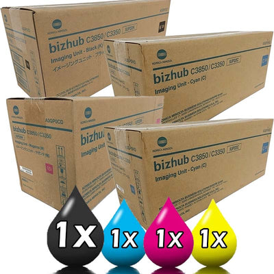 Genuine 4 Pack Konica Minolta Bizhub C3350 C3850 Imaging Drum Unit Value Pack [1BK, 1C, 1M, 1Y]