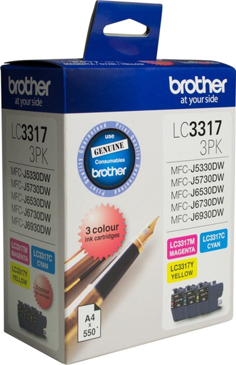 Genuine 3 Pack Brother LC3317 CMY Ink Cartridges Value Pack