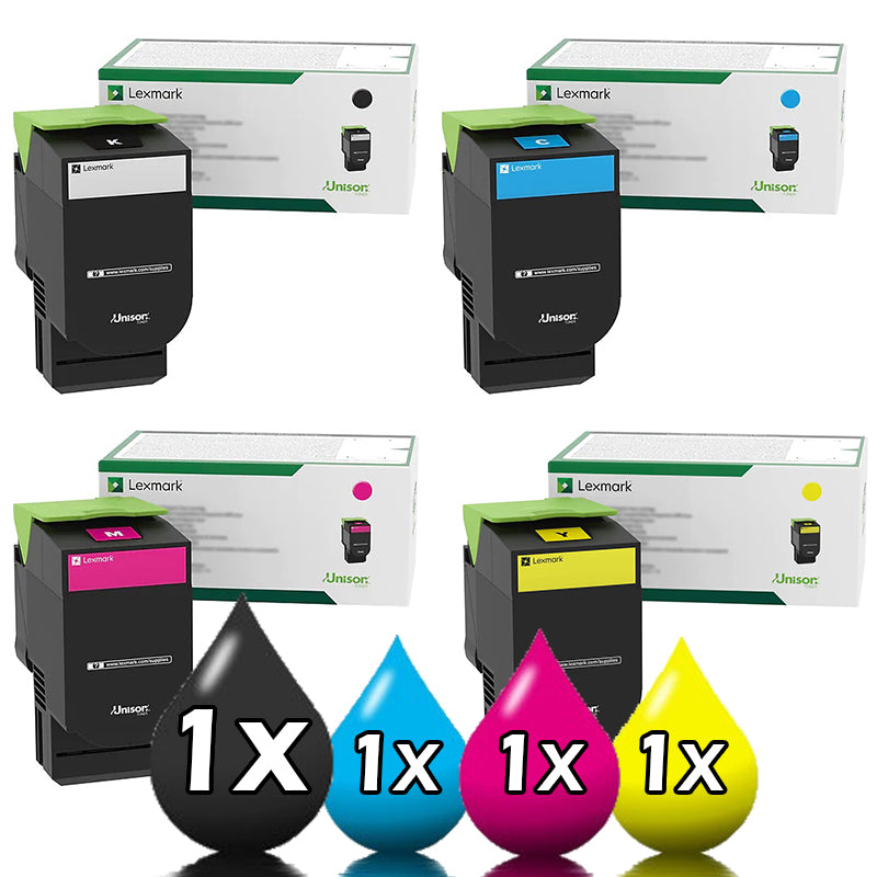 Genuine 4 Pack Lexmark 80C8XKE-80C8XYE Extra High Yield Toner Cartridge [1BK, 1C, 1M, 1Y]