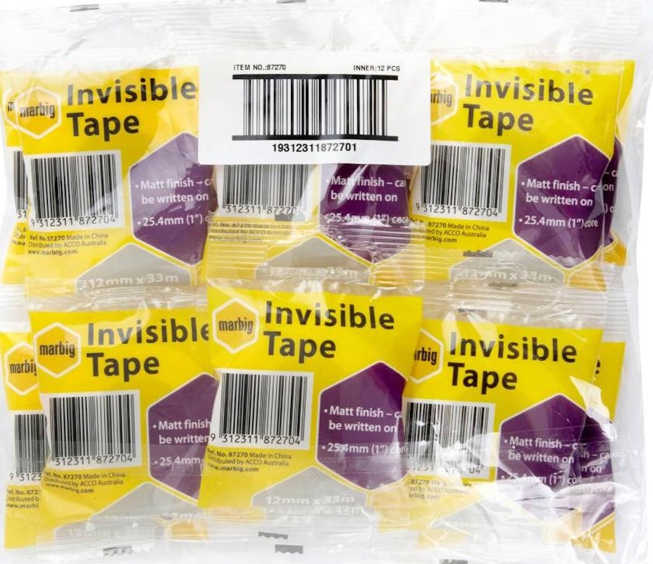 Marbig Office Tape 12mm x 33m 25.4mm Core Clear