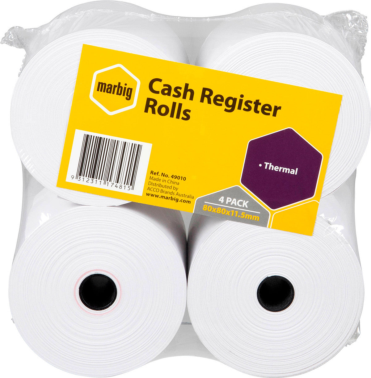 Marbig Cash Register Roll Thermal 80 x 80 x 11.5mm Pack of 4