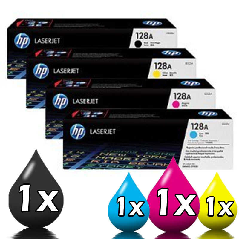 Genuine 4 Pack HP 128A Toner Cartridges 1BK,1C,1M,1Y (CE320A-CE323A))