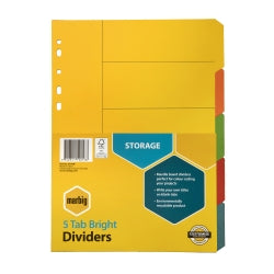Marbig Dividers A4 Manilla 5 Tab Bright Colors (P/N 37100F)