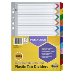 DIVIDERS MARBIG A4 MANILLA JAN-DEC TAB
