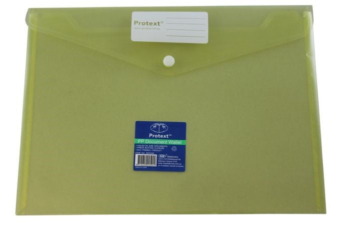 DOCUMENT WALLET PROTEXT A4 PP BUTTON CLOSURE YELLOW