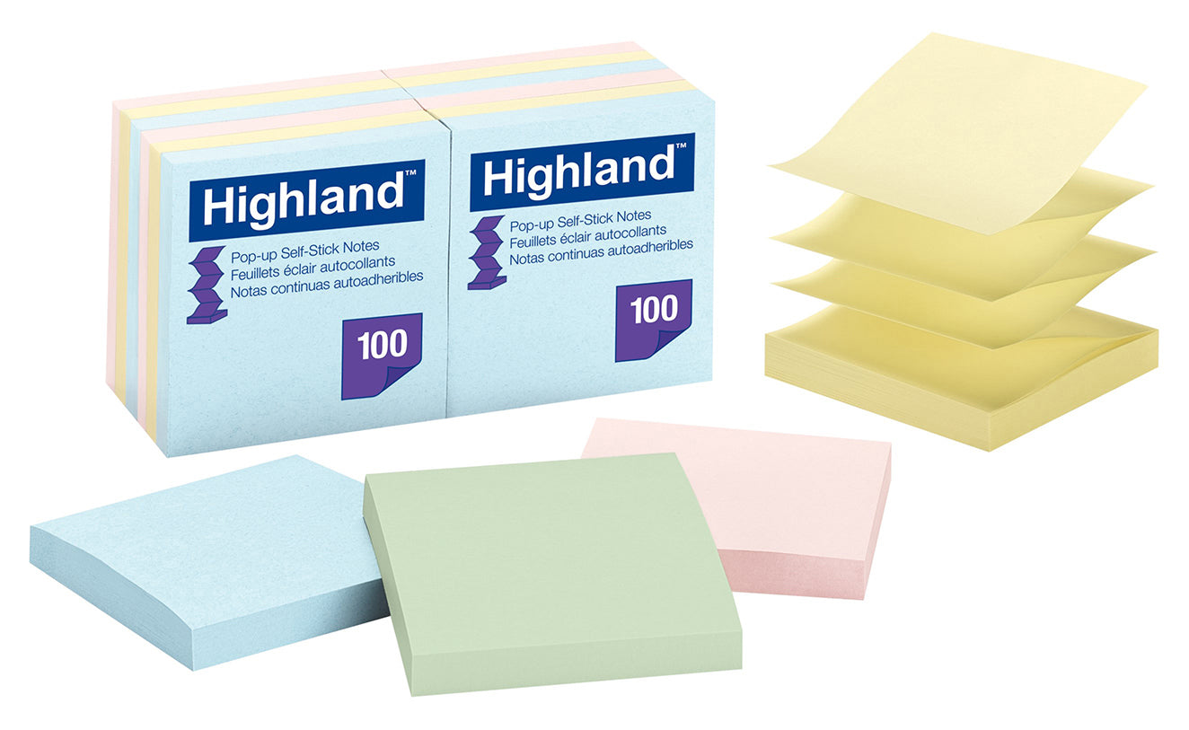 STICK ON NOTES HIGHLAND 6549-PUA 76X76 POP-UP PASTEL PK12