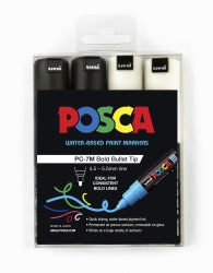 MARKER UNI POSCA 4.5MM TIP PC7M ASST BLACK/WHITE PK4