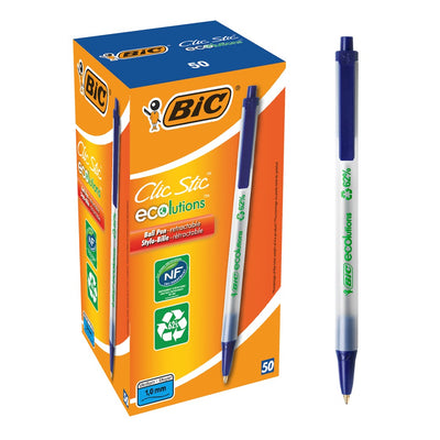 PEN BIC BP ECOLUTIONS CLIC 1.0MM MEDIUM POINT BLUE PG BX50