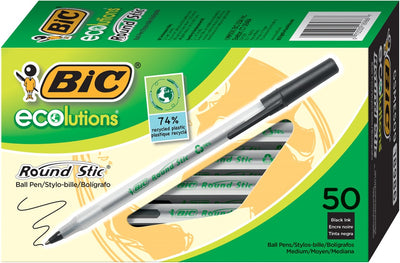 PEN BIC BP ECOLUTIONS ROUND STIC 1.0MM MEDIUM POINT BLACK PG BX50