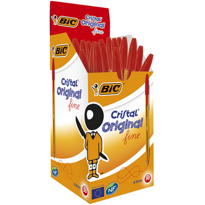 PEN BIC BP CRISTAL ORIGINAL 0.8MM FINE RED BX50