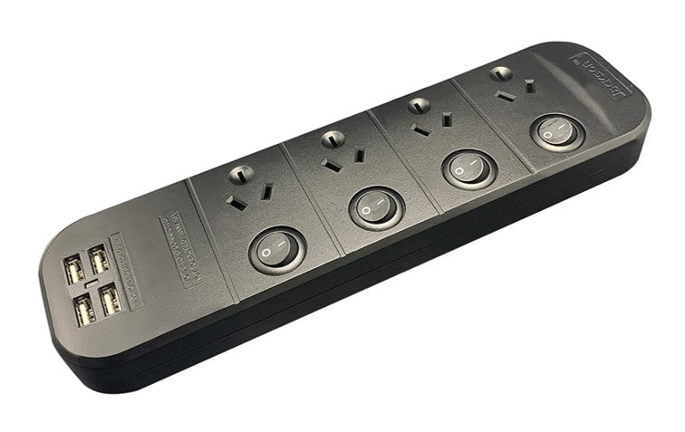 POWERBOARD JACKSON INDUSTRIES 4 OUTLET USB SWITCHED FAST CHARGING BLACK