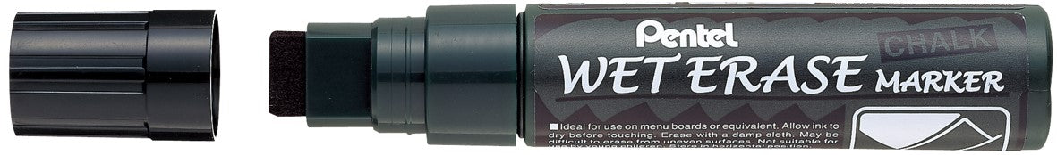 SP- MARKER PENTEL 10.0-15.0MM LIQUID CHALK WET ERASE BROAD CHISEL TIP BLACK