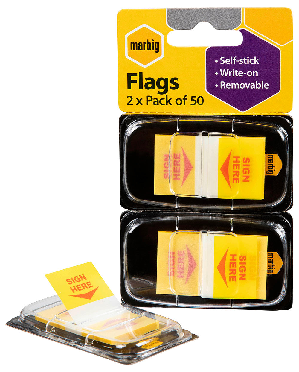 SP- FLAGS MARBIG 25 X 44MM POP-UP 2 X 50 SIGN HERE