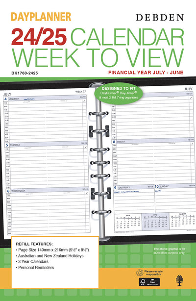 REFILL DAYPLANNER FINANCIAL YEAR 23-24 216X140 DK1760 WEEKLY DATED 1