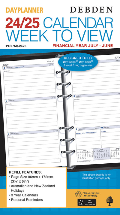REFILL DAYPLANNER FINANCIAL YEAR 23-24 172X96 PR2760 WEEKLY DATED 1