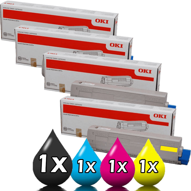 Genuine 4 Pack OKI C831 44844525-44844528 Toner Value Pack [1BK, 1C, 1M, 1Y]