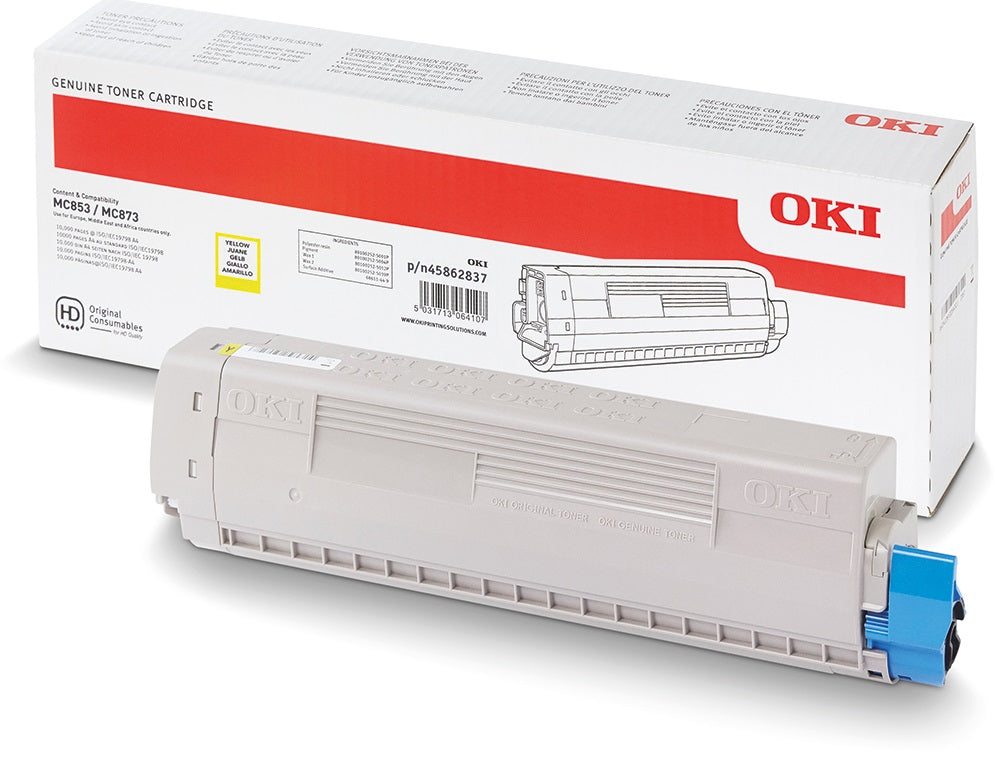 Genuine OKI MC853 Yellow Toner Cartridge 45862841 7,300 Page