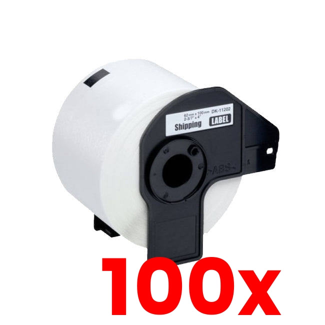 100 X Generic Brother DK-11202 black on white thermal die-cut label roll 300/roll 62x100m