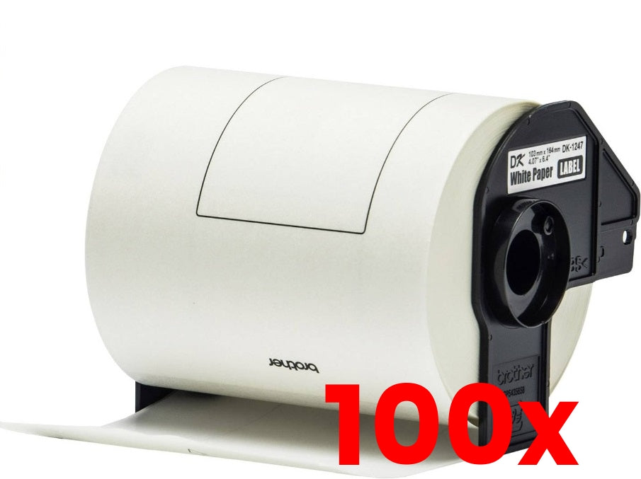 100 X Generic Brother DK-11247 Black on White Thermal Die-Cut Shipping Label Roll 180/roll 103x164m