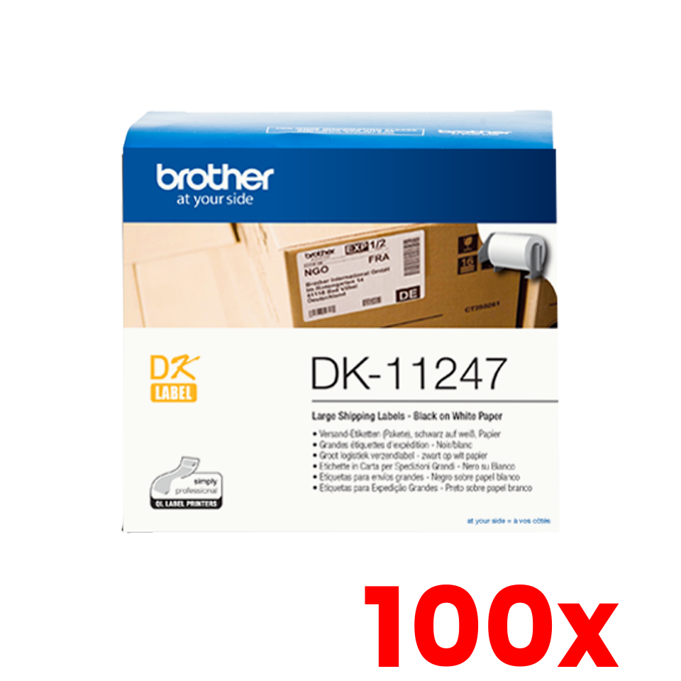 100 X Genuine Brother DK-11247 Black on White Thermal Die-Cut Shipping Label Roll 180/roll 103x164m