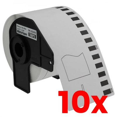 10 X Brother DK-22205 White Thermal Continuous Paper Compatible Label Roll (without holder)