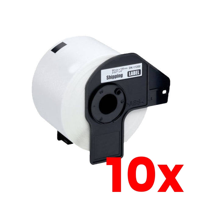 10 X Generic Brother DK-11202 black on white thermal die-cut label roll 300/roll 62x100m