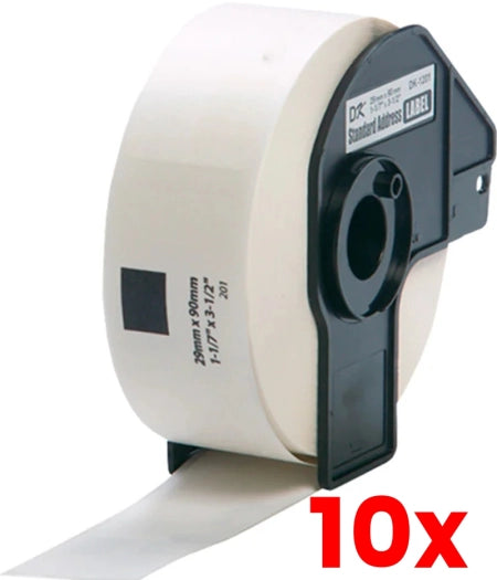 10 X Brother DK-11201 Black Text on White Thermal Die-Cut White Standard Address Label Roll Compatible 400/Roll  29mm x 90mm
