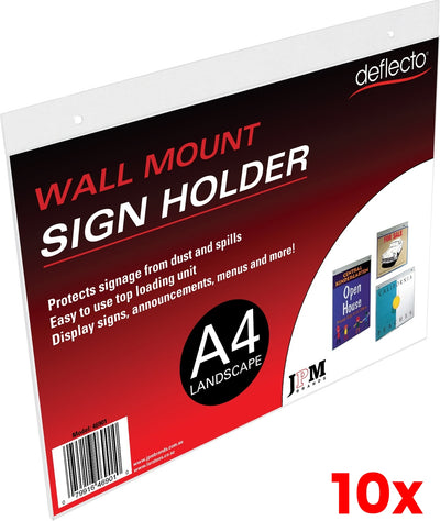 10 X Deflect-O A4 Landscape Wall Mounted Sign Holder