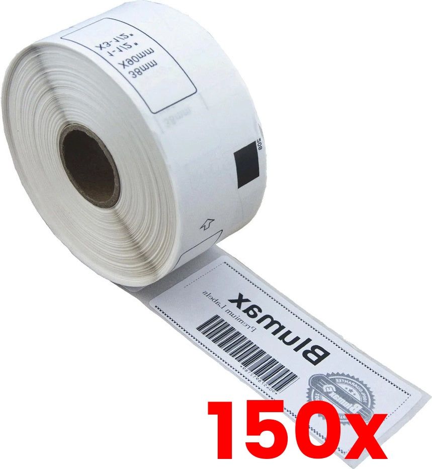150 X Brother DK-11208 Compatible Black on White Thermal Die-Cut Label Roll - 38mm x 90mm - 400/Rol