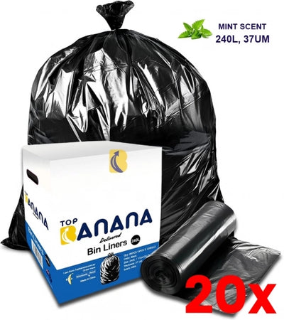 20 X Carton of 96 240L Heavy Duty Bin Liners - Mint scented - 37 micron (Super Strength)