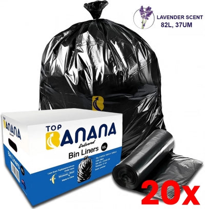 20 X Carton of 216 82L Heavy Duty Black Bin Liners - Lavender scented - 37 micron (Super Strength)