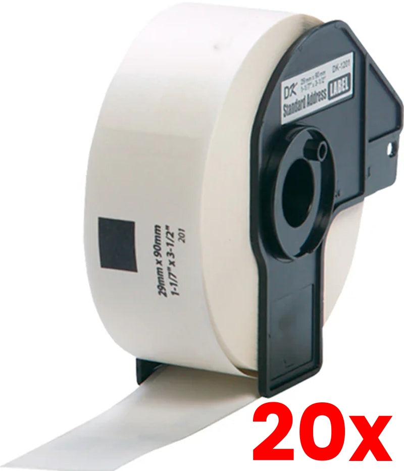 20 X Brother DK-11201 Black Text on White Thermal Die-Cut White Standard Address Label Roll Compatible 400/Roll  29mm x 90m