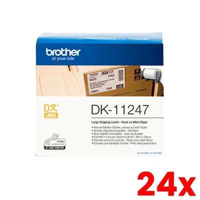 24 X Genuine Brother DK-11247 Black on White Thermal Die-Cut Shipping Label Roll 180/roll 103x164mm