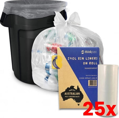 25 X Carton of 100 240L Bin Liners - PCR Natural On Roll 22 micron (Standard Strength)