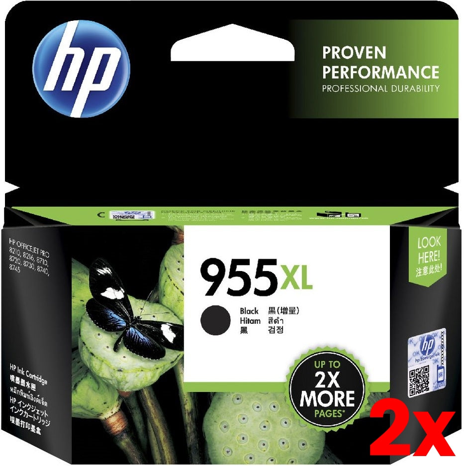 2 X Genuine HP 955XL Black Ink Cartridge L0S72AA