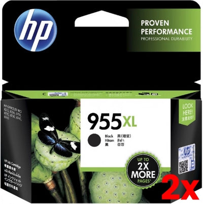 2 X Genuine HP 955XL Black Ink Cartridge L0S72AA