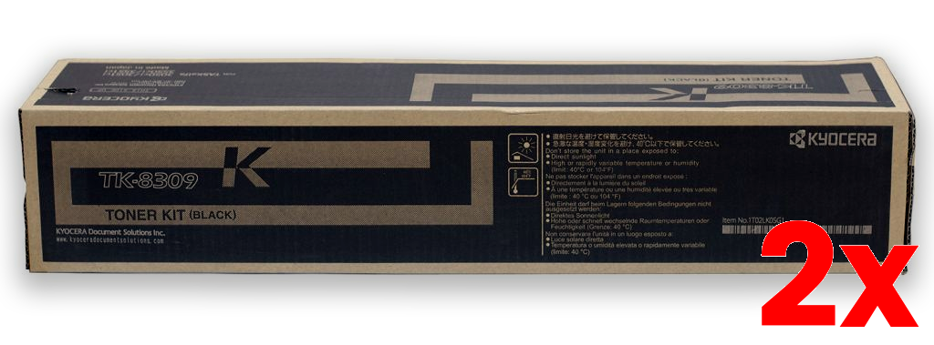 2 X Genuine Kyocera TK8309K Black Toner Cartridge 25,000 Print
