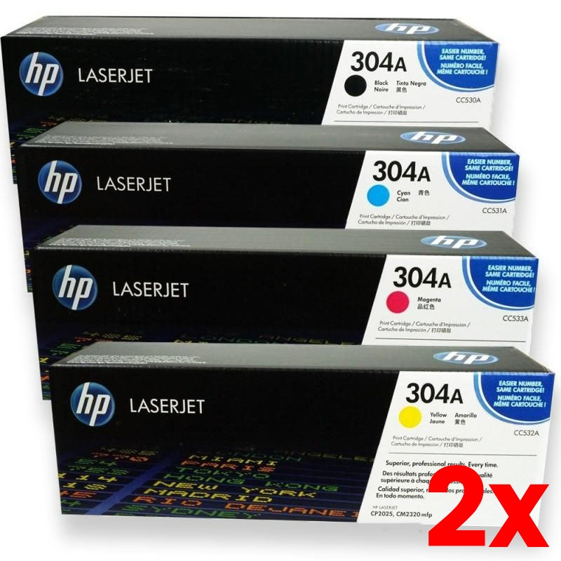 2 X Genuine 4 Pack HP 304A Toner Cartridges [1BK,1C,1M,1Y]